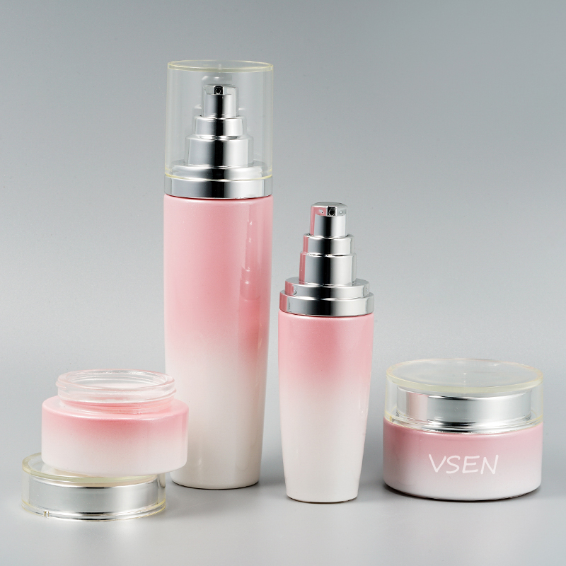 粉红色化妆品玻璃瓶 化妆品套装瓶子定制 化妆品(图1)